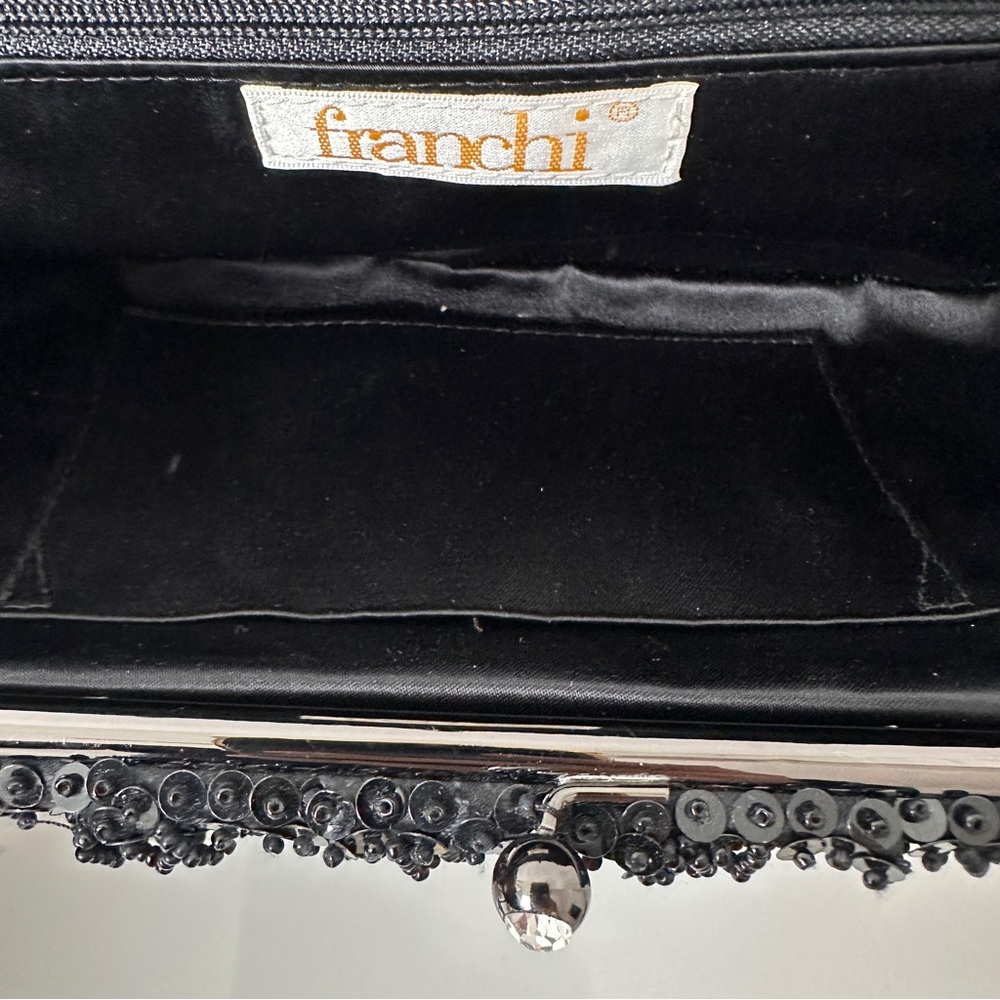 Vintage Elegant FRANCHI Black Beaded Sequin Cocktail Evening Bag Purse - Picture 13 of 16